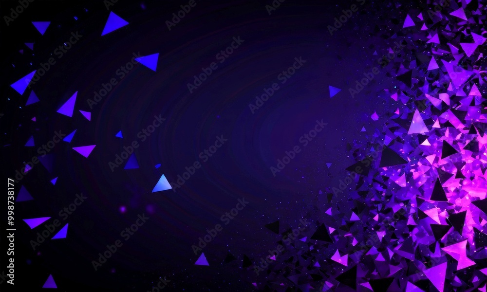 Fototapete a dark background with scattered triangular shapes in various shades of purple and blue, creating a dynamic and abstract visual effect.