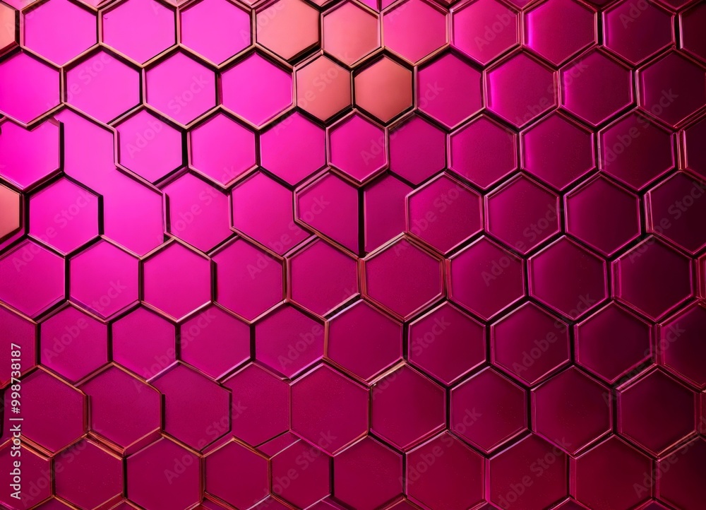 Poster a close-up view repeating pattern of hexagonal shapes in various shades of pink and red, creating a visually striking and geometric design
