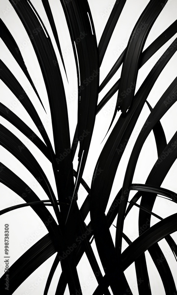 Poster Abstract black and white composition featuring overlapping curved lines, creating a sense of depth and movement