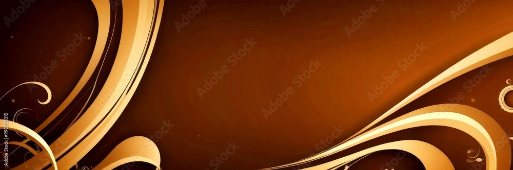 Poster a dark brown background with a repeating pattern of curved lines in gold and white, creating a sense of movement and rhythm