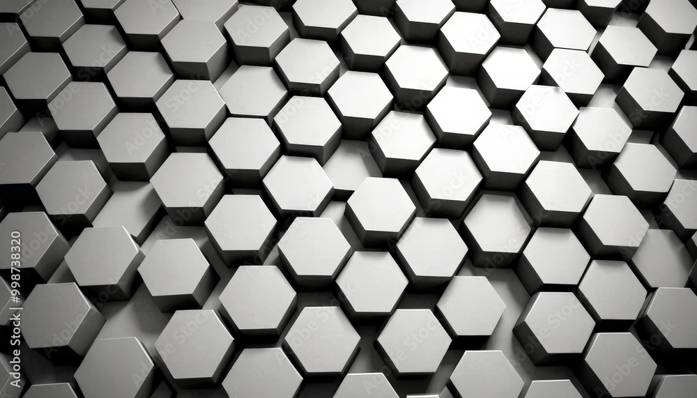 Poster A repeating pattern of hexagonal shapes in varying shades of gray, creating a visually striking and geometric design