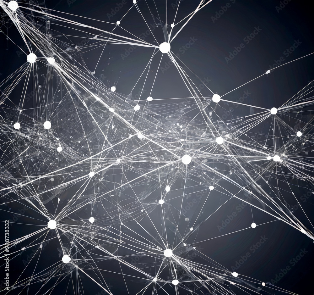 Aufkleber a complex network of interconnected lines and dots, resembling a digital or technological abstract design The lines and dots are arranged in a way that
