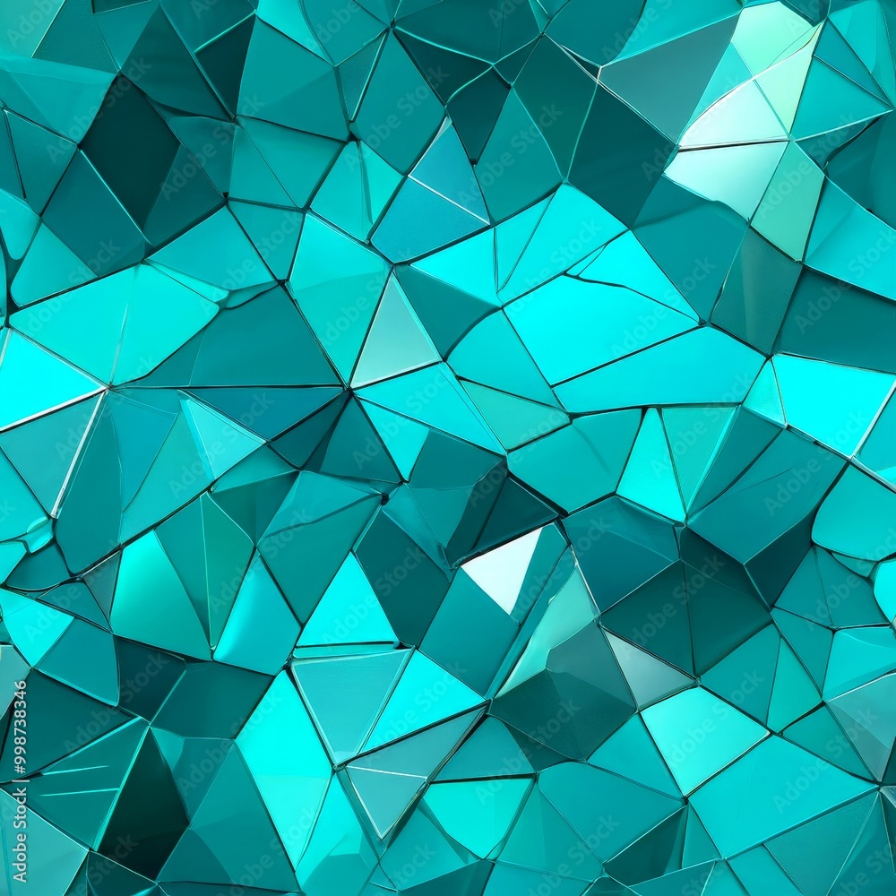 Poster a vibrant, abstract pattern composed of numerous triangular shapes in various shades of green, creating a visually striking and dynamic composition
