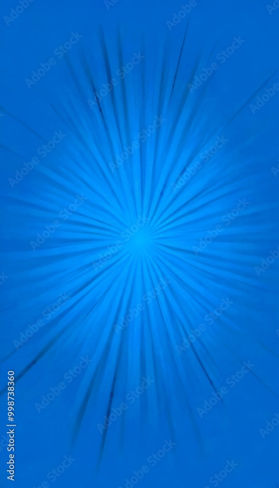 Poster a blue background with a radial pattern of thin, radiating lines that create a sense of movement and energy The lines are evenly spaced and converge towards the center, forming