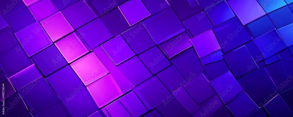 Poster a pattern of square tiles in various shades of purple, arranged in a diagonal pattern The tiles are slightly overlapping each other, creating a sense of depth and