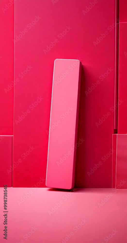 Leinwandbilder A vertical pink rectangular object stands upright against a pink background, with a subtle shadow cast on the floor beneath it