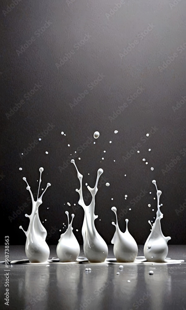 Leinwandbilder a group of white, spherical objects are captured in a dynamic pose, with water droplets splashing an