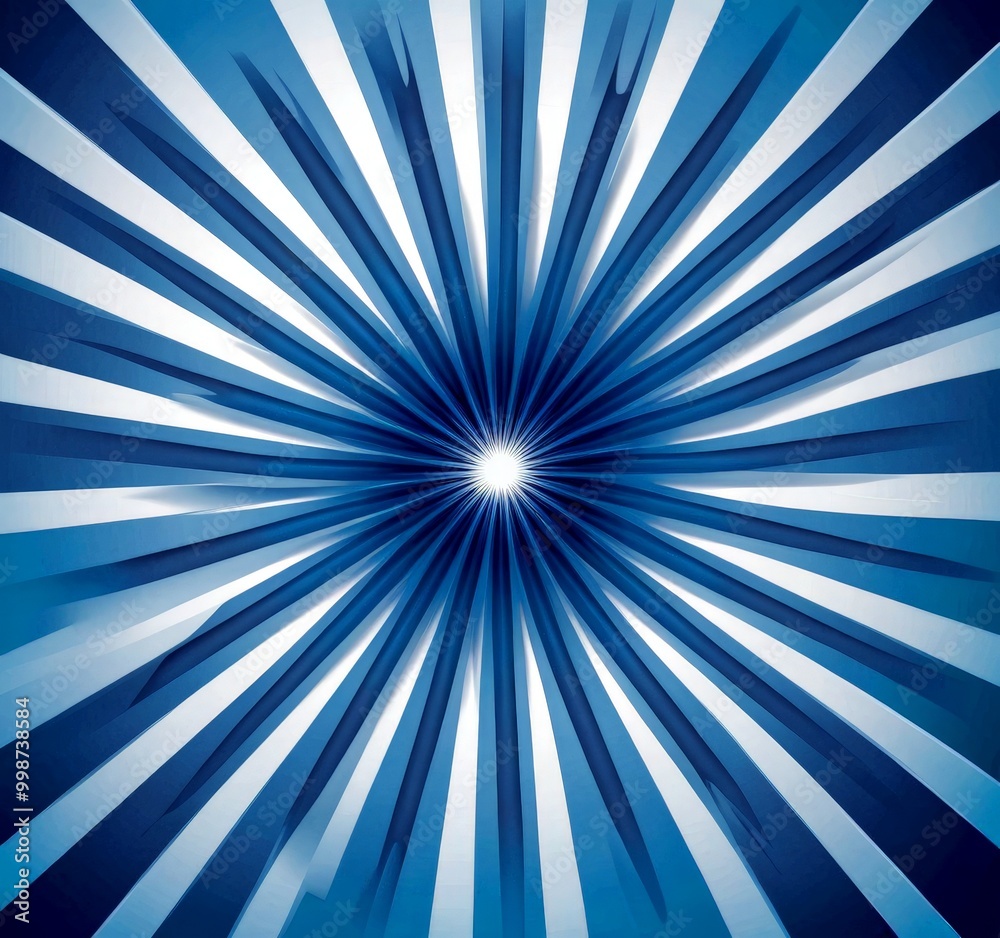 Poster a radial pattern of blue and white lines radiating outwards from a central point, creating a sense of depth and dimension