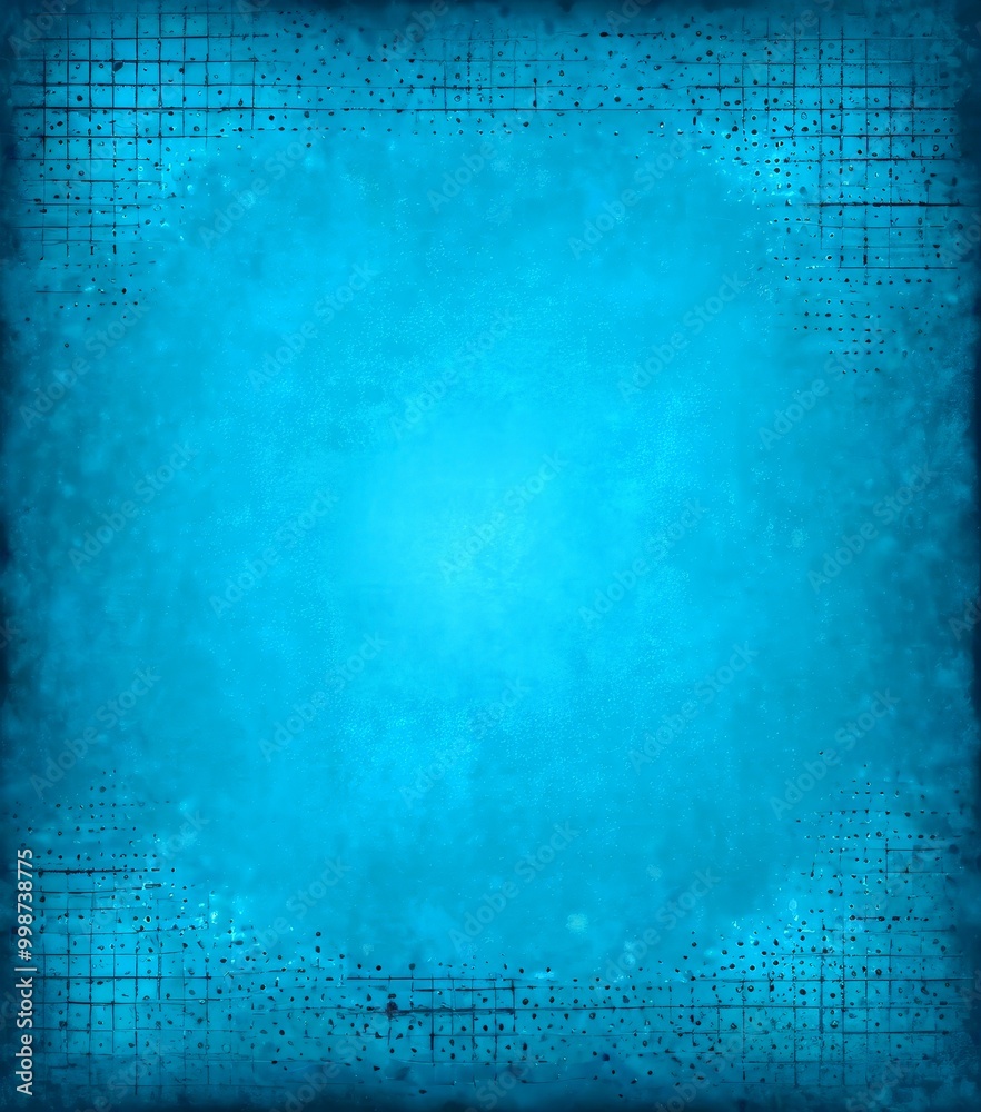 Poster a textured blue background with a grid-like pattern of small black dots, creating a sense of depth a