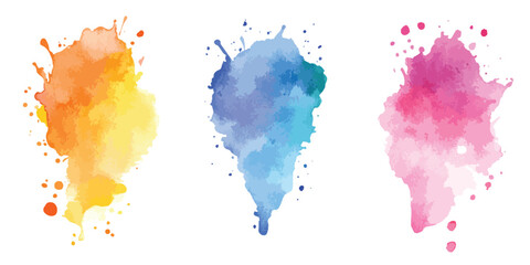 Set of watercolor circles multicolored, isolated watercolor splatter stain colorful set of eight.