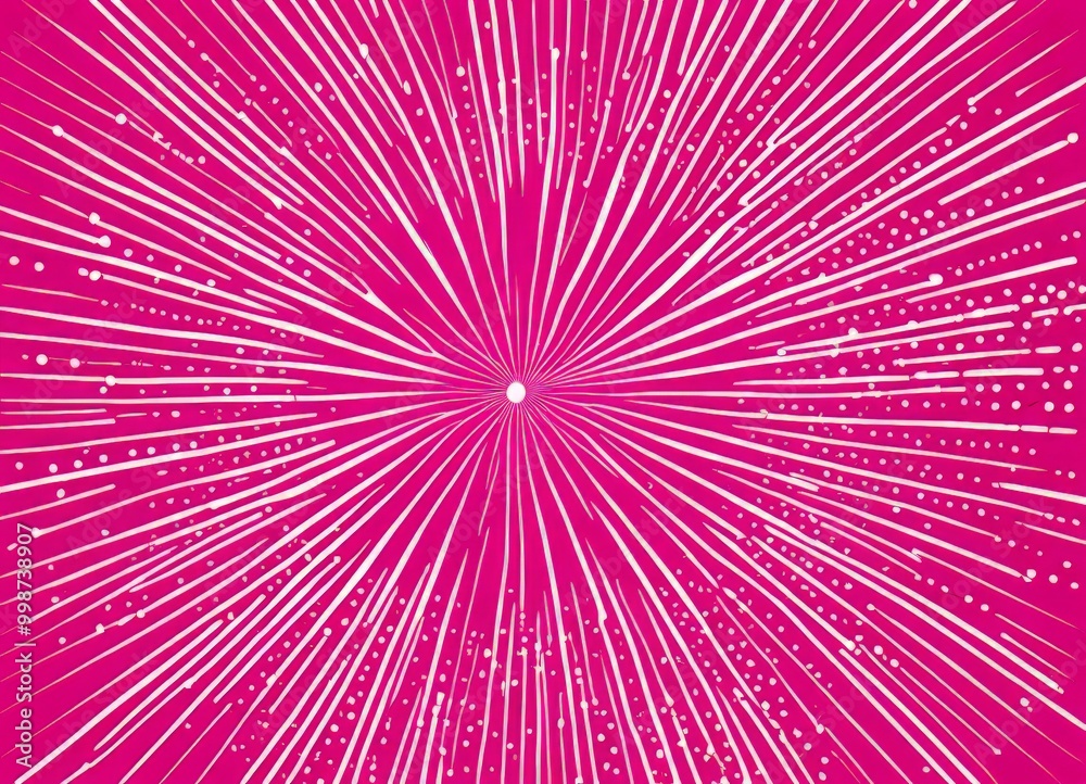 Poster a vibrant, abstract design with radiating lines and dots in shades of pink and white, creating a dynamic and energetic visual effect