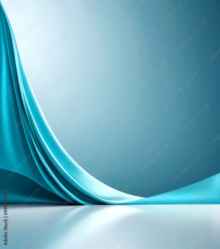Poster a curved, flowing fabric in a light blue color, creating a sense of movement and elegance the fabric
