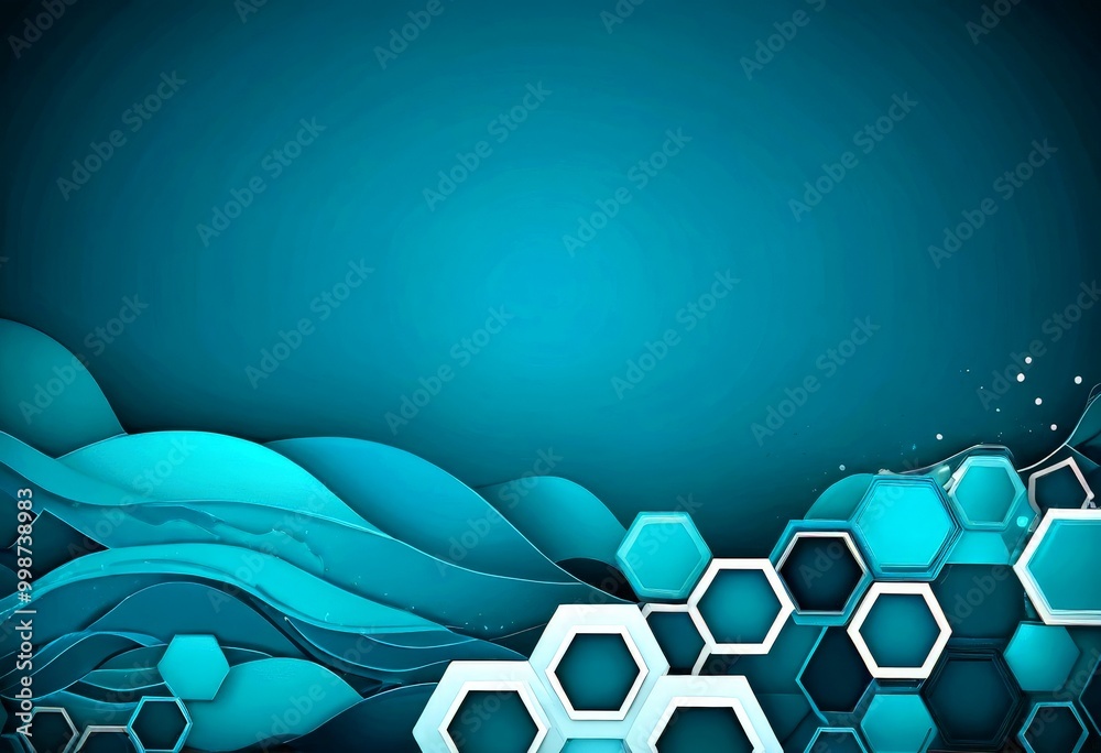 Poster a dark blue background with a repeating pattern of hexagonal shapes in shades of blue and white, creating a sense of depth and movement