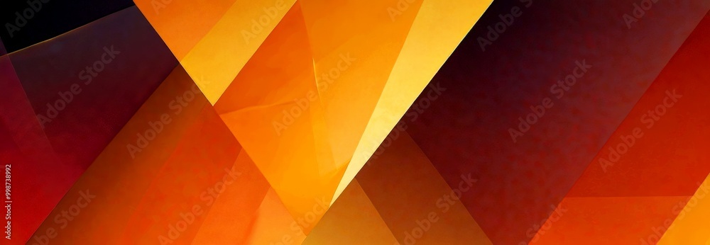 Poster a vibrant abstract composition of intersecting diagonal lines in various shades of orange, yellow, and red, creating a dynamic and visually striking pattern