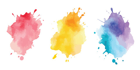 Bright colorful watercolor splash splatter stain brush strokes on white background, Soft pink and harmony background of stain splash watercolor.