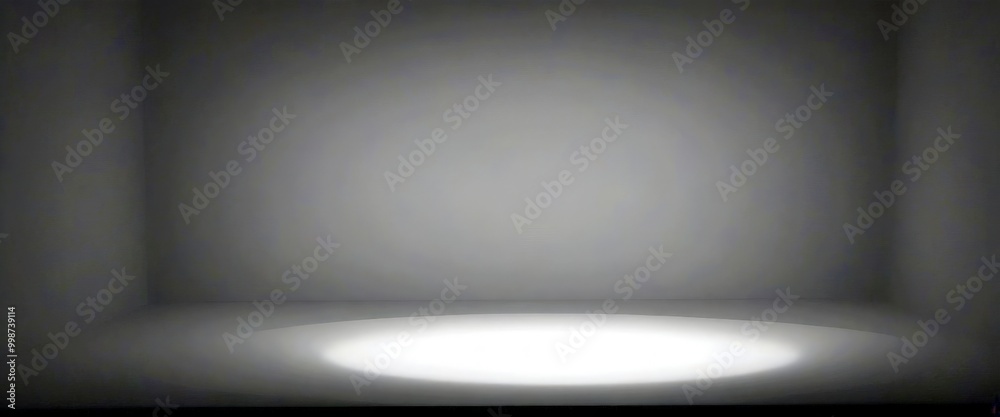 Poster a simple, minimalist white-painted room with a spotlight shining on a white surface, creating a star