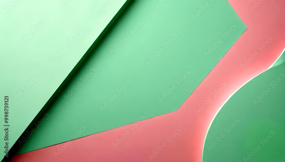 Poster Abstract geometric composition featuring overlapping green and pink shapes, creating a sense of depth and movement