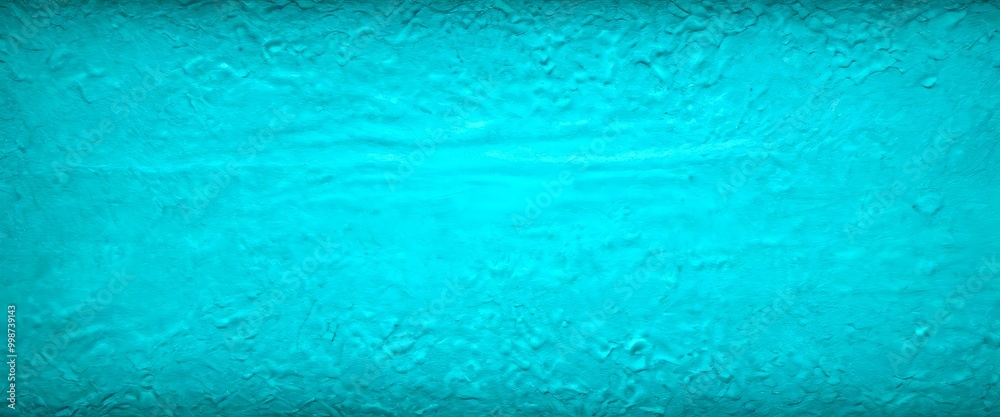 Poster a close-up view textured surface with a vibrant turquoise color The surface appears to be made material that resembles stone or concrete, with a rough, uneven