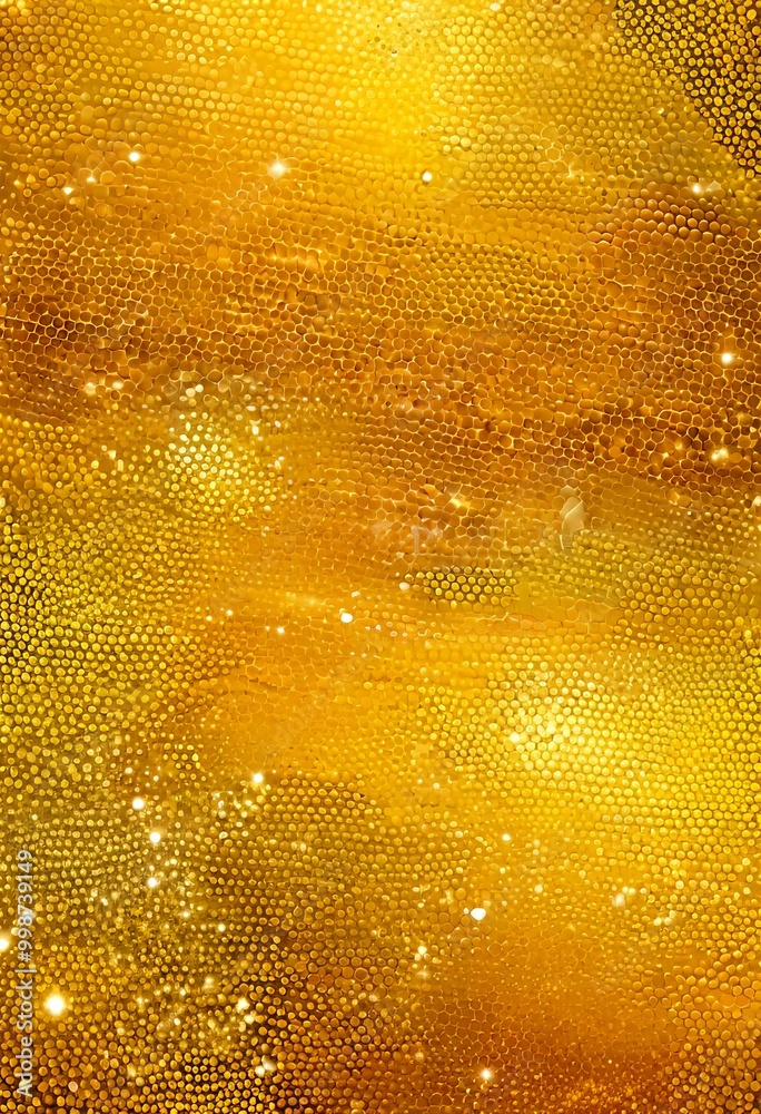 Poster a textured golden background with a shimmering, honeycomb-like pattern The golden hue is accentuated by small white specks scattered throughout, creating a sense of depth
