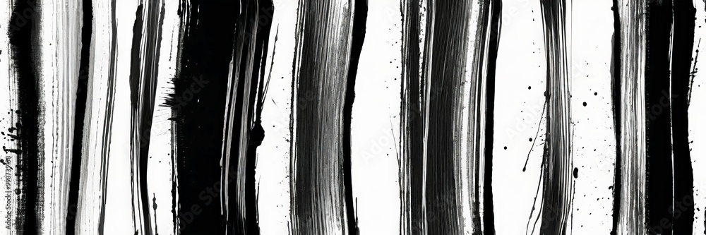 Leinwandbilder a striking black and white abstract pattern composed of vertical lines and splatters, creating a dynamic and textured visual effect