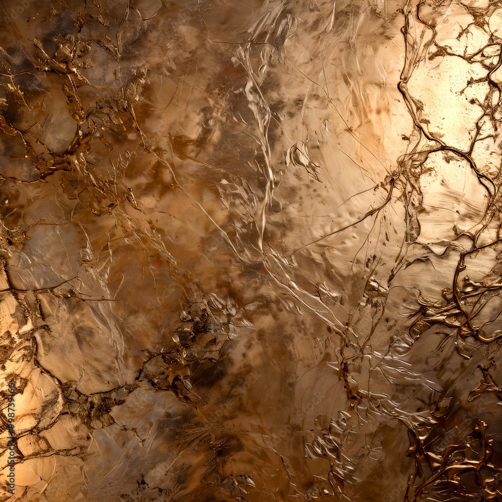 Poster a close-up view textured surface with a golden, metallic sheen the surface appears to be a mix of br