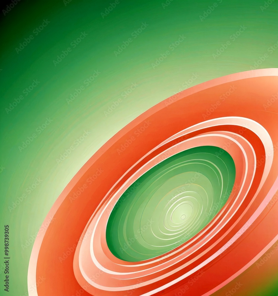 Leinwandbilder a vibrant abstract composition with a gradient of green and pink colors The central element is a large, circular shape with concentric circles of varying sizes, creating a