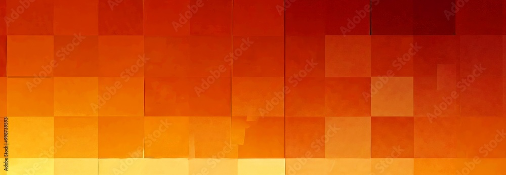Poster a vibrant abstract pattern composed of overlapping squares in various shades of orange and red, creating a dynamic and visually striking composition.