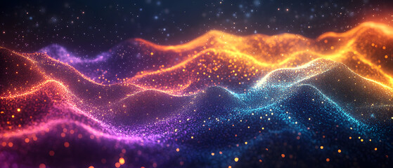 Obraz premium Intricate Neon Garlands with Light Trails in Dark Fog