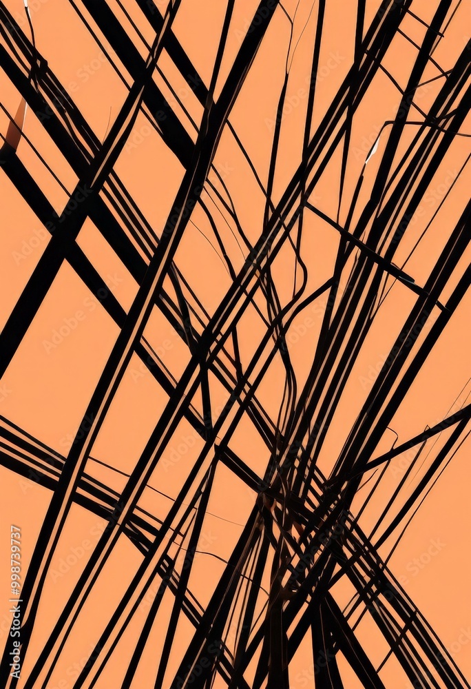 Aufkleber a complex network of intersecting black and orange lines, creating a visually striking abstract pattern