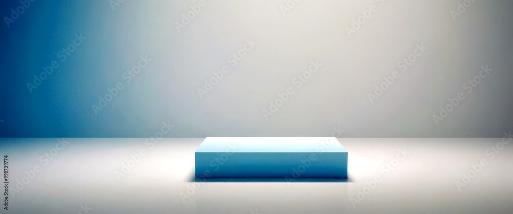 Poster a blue rectangular podium stands alone in a minimalist room, its stark color contrasting with the li