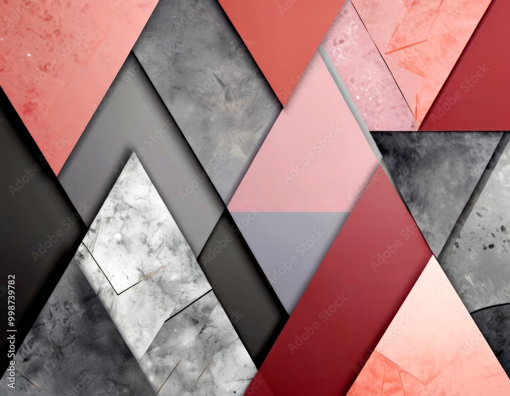 Aufkleber a geometric pattern composed of overlapping triangular shapes in various shades of pink, gray, and white, creating a visually striking and abstract design