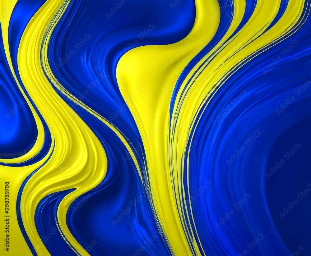 Aufkleber a vibrant abstract composition of swirling lines and curves in blue and yellow, creating a dynamic and visually striking pattern