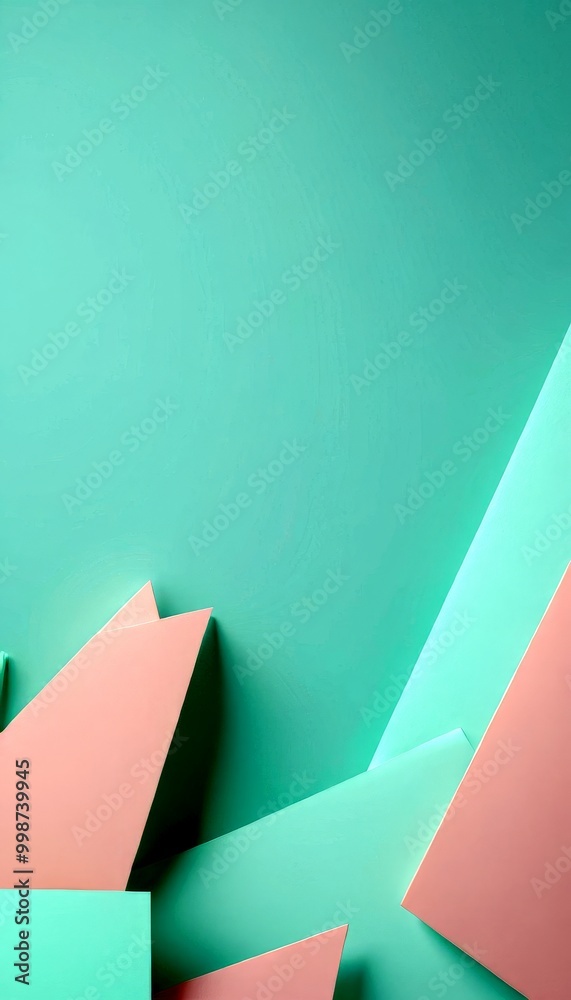 Aufkleber a geometric composition of overlapping pink and green shapes, creating a visually striking abstract 
