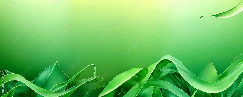 Poster a close-up view of lush green grass blades, with a gradient background transitioning from a darker shade at the top to a lighter one at the bottom