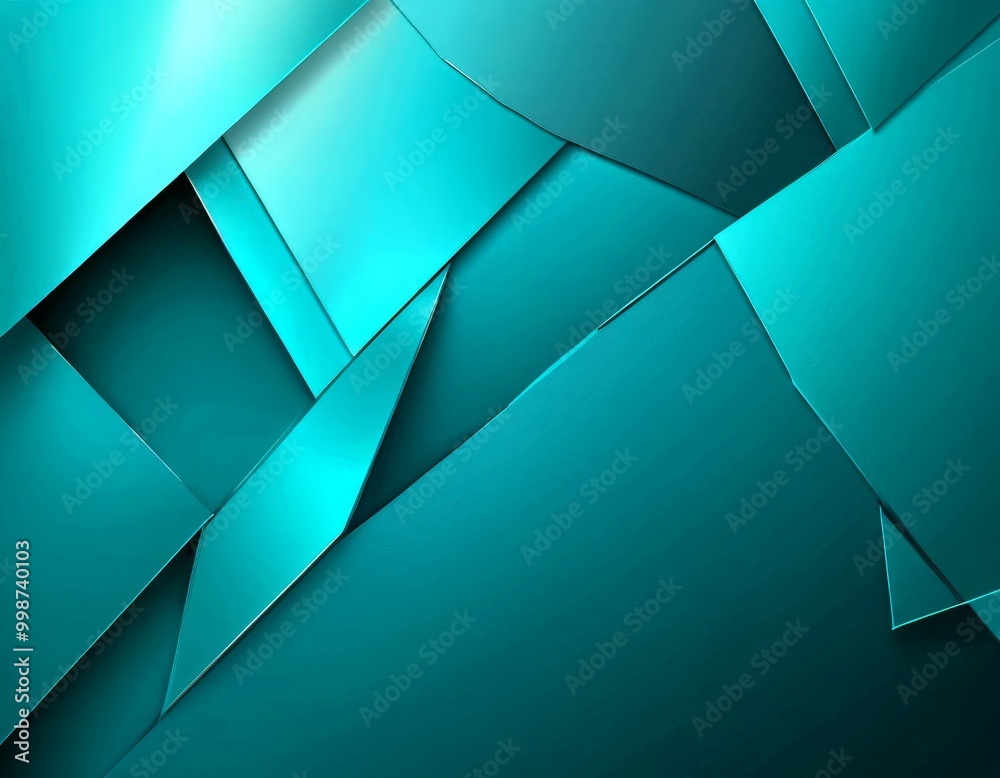 Poster a geometric pattern composed of intersecting lines and triangles in shades of teal, creating a visually striking and abstract design