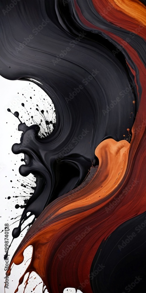 Leinwandbilder a striking abstract composition of black and orange paint splatters, creating a dynamic and visually