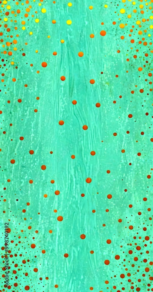 Aufkleber a textured green background with scattered gold dots of varying sizes, creating a sense of depth and movement