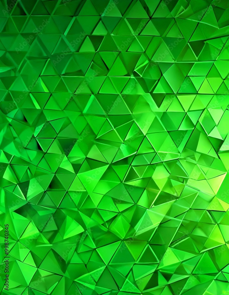 Poster a green geometric pattern composed of numerous triangular shapes, creating a visually striking and abstract design