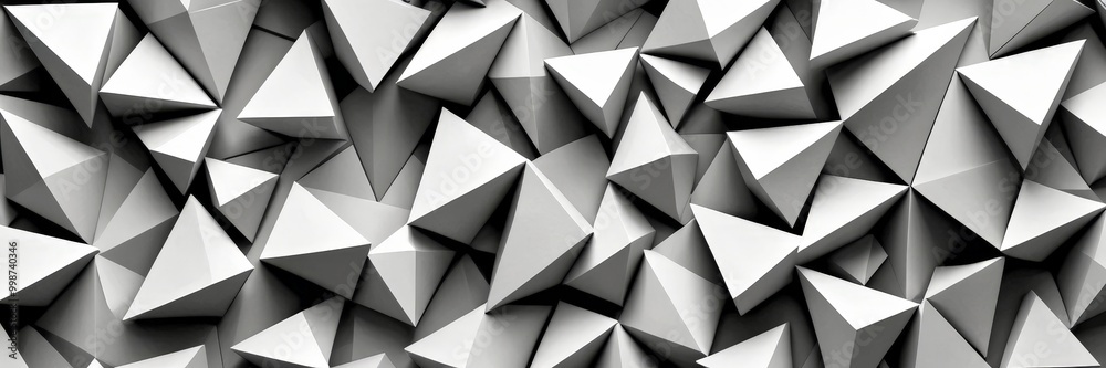 Poster a geometric pattern composed of numerous white triangles arranged in a repeating pattern, creating a visually striking and abstract design.