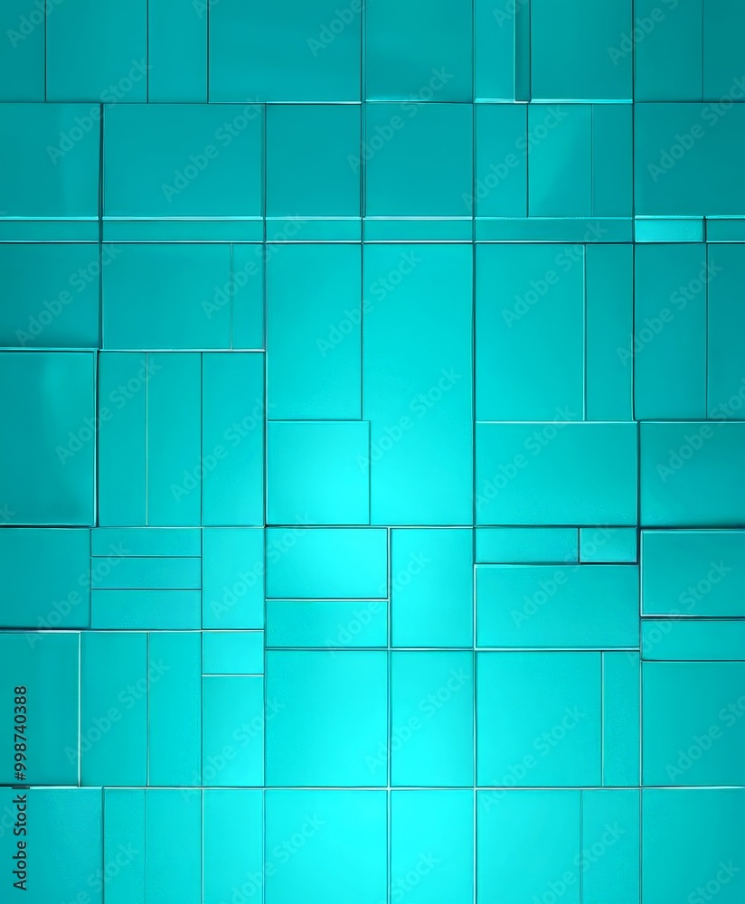 Leinwandbilder a grid of square tiles in a vibrant teal color, arranged in a pattern that creates a sense of depth and dimension