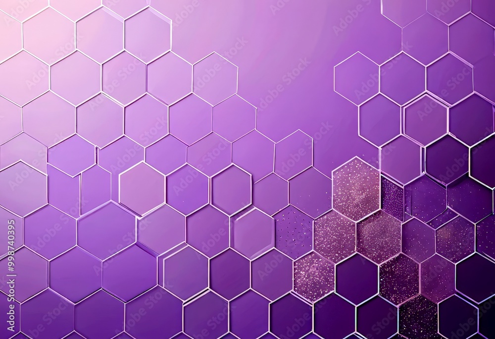 Fototapete a repeating pattern of hexagonal shapes in various shades of purple, with some areas highlighted in gold, creating a visually striking and abstract design