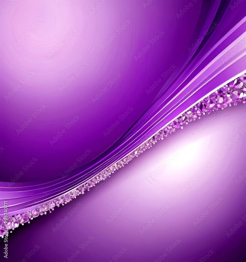 Poster a gradient purple background with a curved line of small purple crystals or stones running diagonall