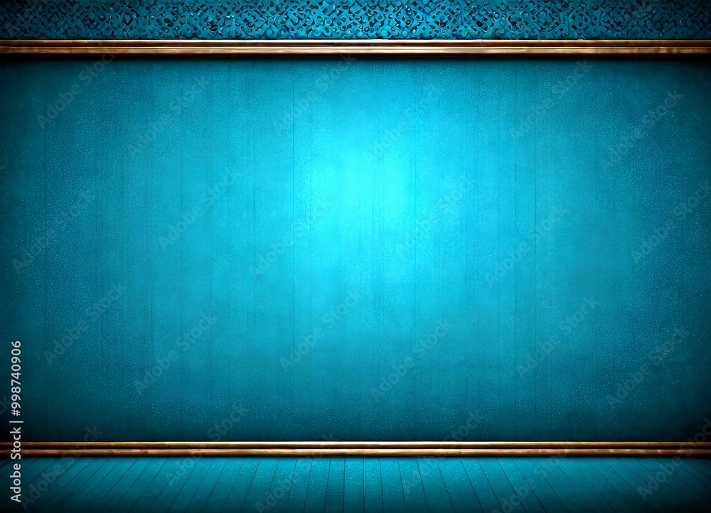 Leinwandbilder a dark blue wall with a wooden border and a decorative pattern on the top the wall is empty, with no