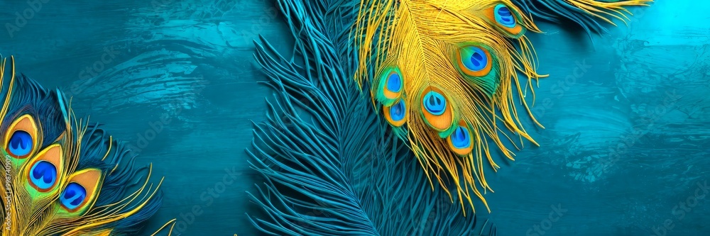 Aufkleber a close-up view of vibrant peacock feathers, showcasing their intricate patterns and vivid colors ag