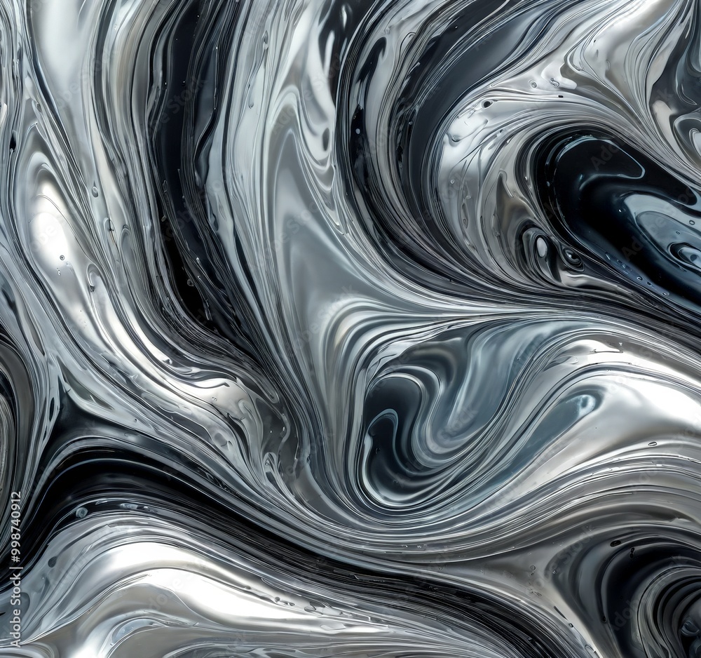 Poster a swirling pattern of black and silver hues, creating a mesmerizing and abstract visual effect