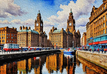 Obraz premium City Architecture. Oil painting. Printable pattern for wall decorations