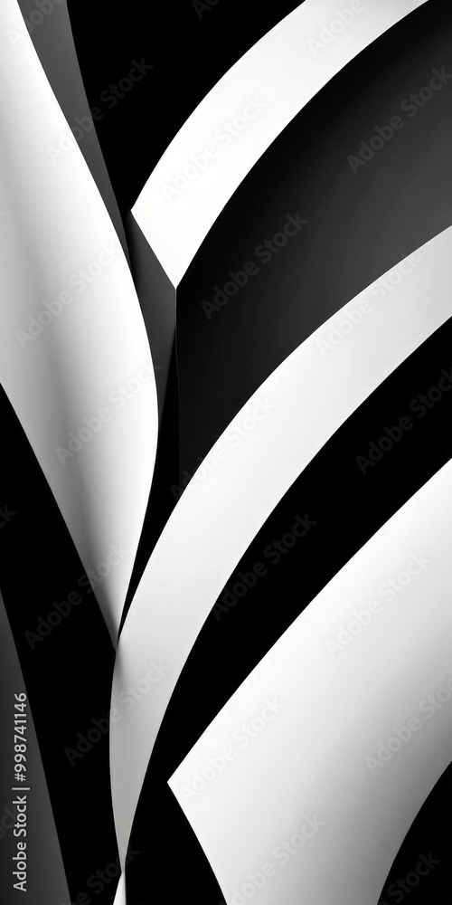 Poster Abstract black and white composition featuring curved lines and intersecting shapes.