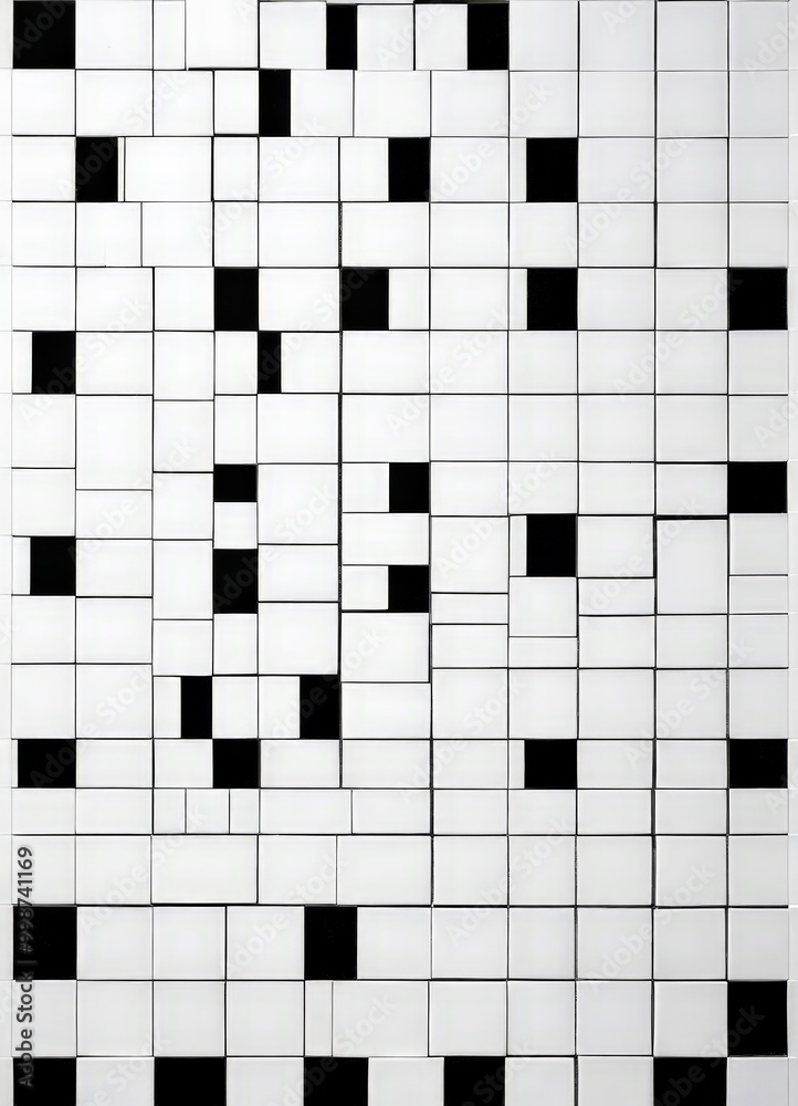 Poster a grid of black and white tiles arranged in a pattern, with some tiles missing or partially obscured