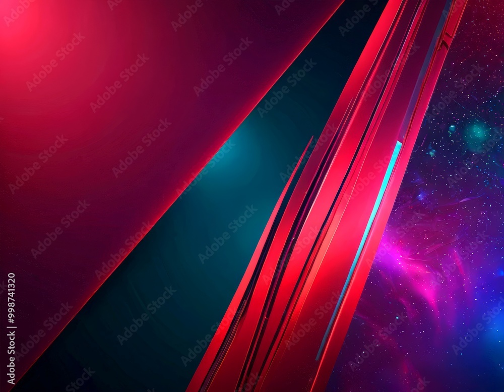 Poster a striking abstract composition with a diagonal line cutting across the frame, transitioning from a deep red at the top to a lighter blue at the bottom The background is a