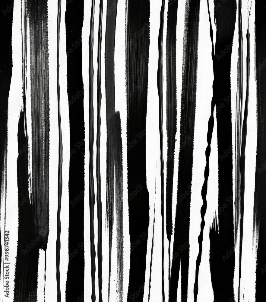 Poster a black and white abstract pattern composed of vertical lines and brushstrokes, creating a sense of movement and rhythm.